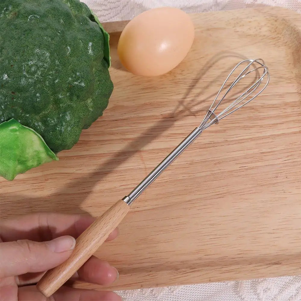 Kitchen Tools Multifunction Stainless Steel Egg Beater Useful Portable Mini Egg Whisk Wooden Handle Manual Egg Beater Baking