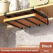 Kitchen Hanging Organizer Rack with Hooks Under Cupboard Paper Towel Rags Hanger Cutting Board Pot Cover Holder Storage Shelf