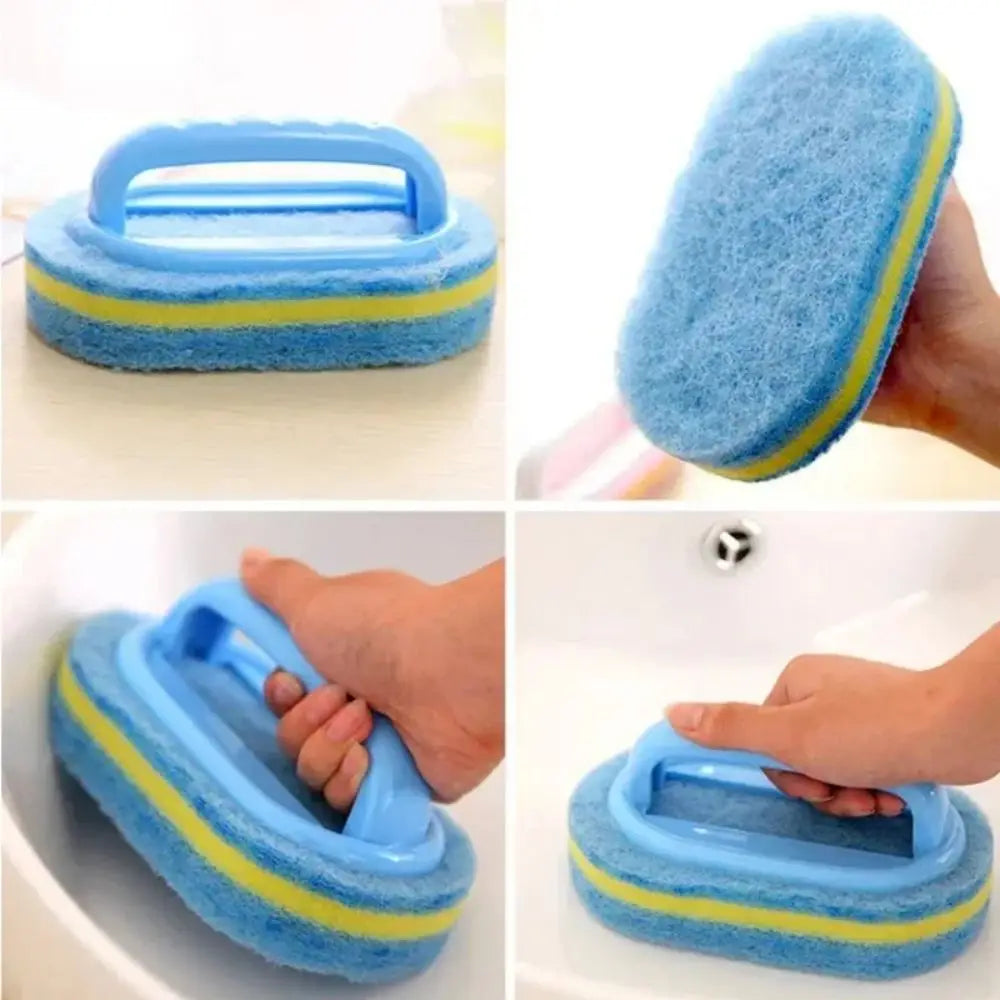 Multi Functional Cleaning Sponge with Handle for Kitchen Bathroom Tile Glass Bathtub Stain Removal Easy Grip Design