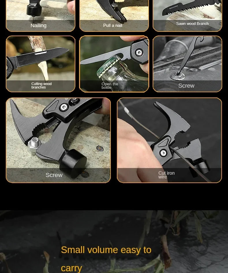 Outdoor Portable Repair Tool Claw Hammer Multi-Functional with Window Breaker Stainless Steel Pliers For Camping Tent Stakes