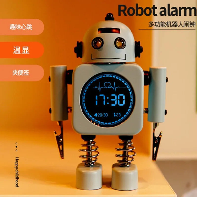 2025 Robot Smart Alarm Clock Led Wake-up Light Luminous Snooze Living Room Bedroom Desk Clock Children's Gifts Home Decoration