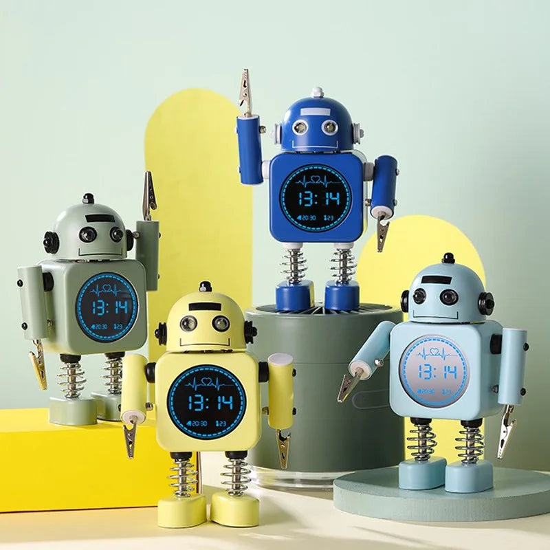 2025 Robot Smart Alarm Clock Led Wake-up Light Luminous Snooze Living Room Bedroom Desk Clock Children's Gifts Home Decoration