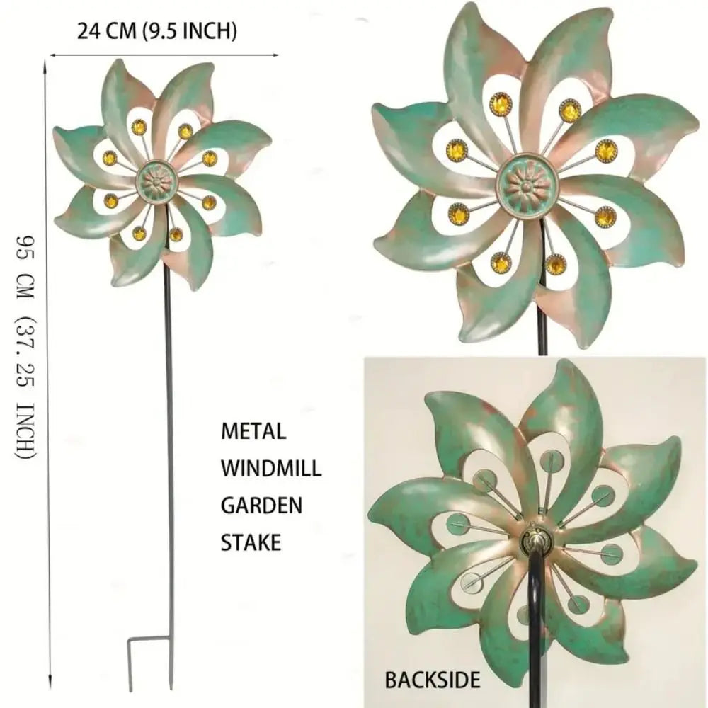 Garden Stake Metal Wind Spinners Creative Durable Gardening Plug Rotating Double Windmill Sculpture Backyard Patio