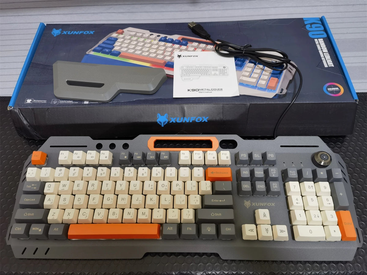 Gaming Keyboard Spanish Russian Arabic Keyboard 100% Layout RGB Backlight Gamer Keyboard Volume Knob Wired K90 104 Keys Hand Sup