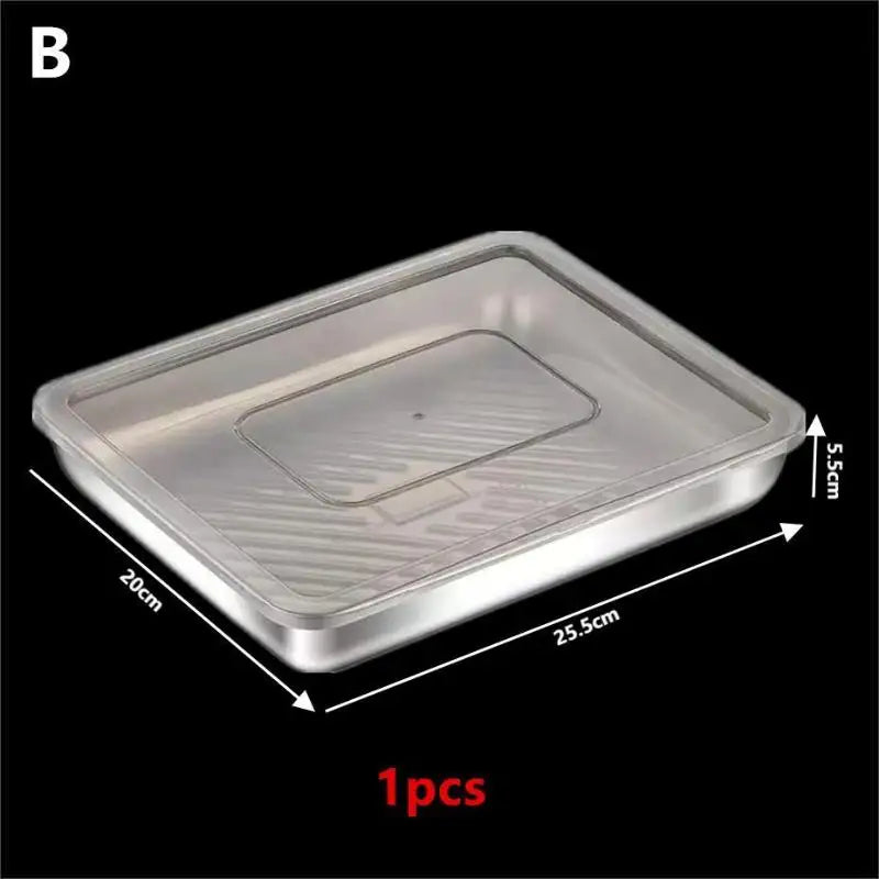 Stainless Steel Kitchen Storage Container With Tray – Refrigerator Organizer For Dumplings, Fruits, Vegetables, Meat, And Cakes
