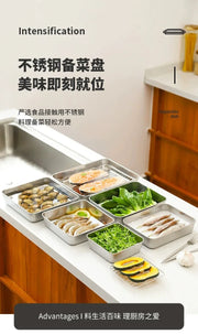 Food Storage Trays Rectangle Preservation Box with Plastic Cover Stainless Steel Multi-Function Rustproof Barbecue Food Storager