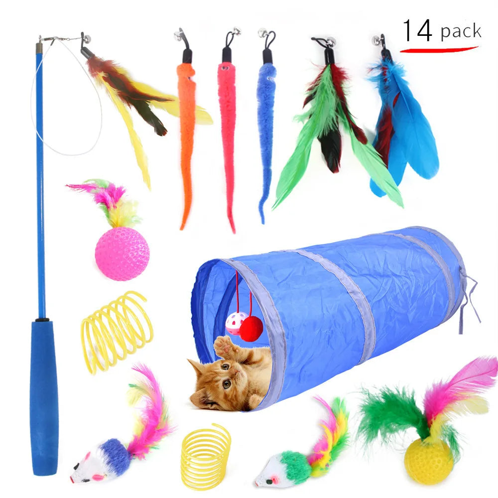 Cat Toy Set Interactive Play Kitten Toys for Indoor Cats Fun Exercise Entertainment Pet Fishing Rod Teaser Wand Plush Mouse