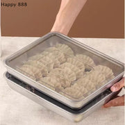 Stainless Steel Kitchen Storage Container With Tray – Refrigerator Organizer For Dumplings, Fruits, Vegetables, Meat, And Cakes