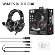ONIKUMA Gaming Headphones with Flexible HD Mic RGB Light Surround Sound Over-Ear Wired Headset Gamer for PC