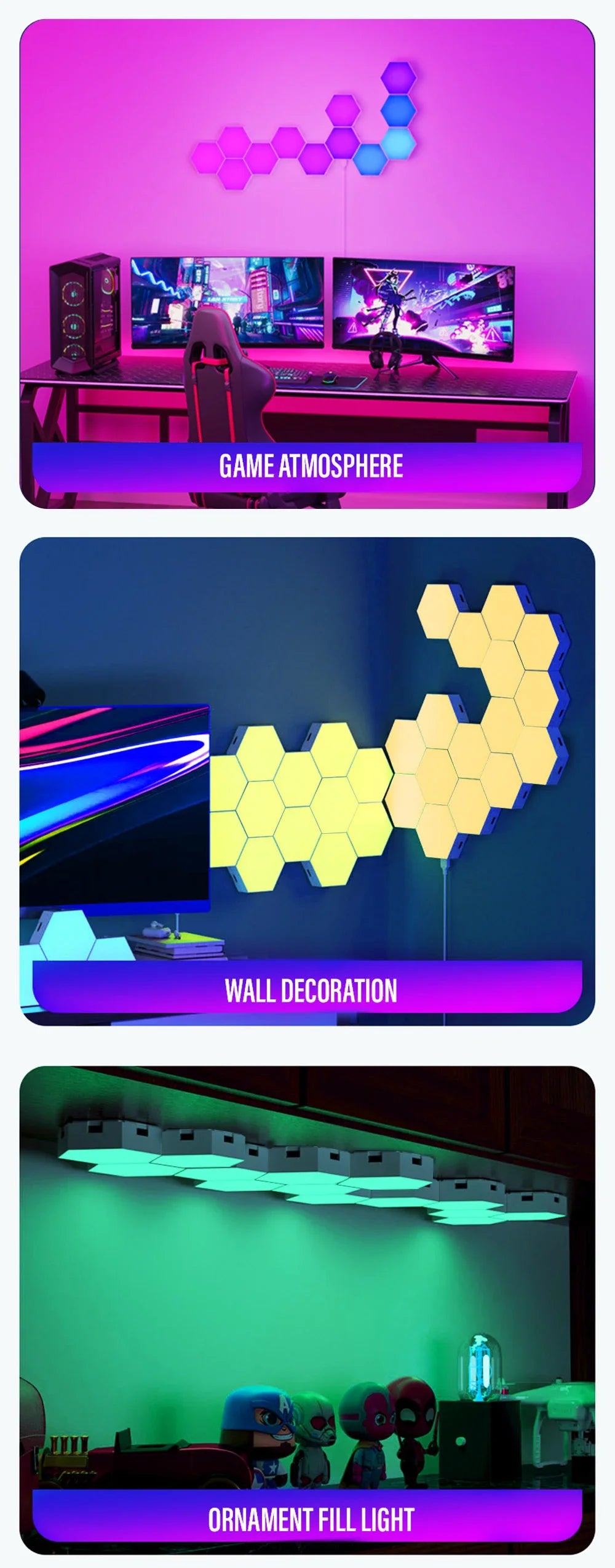 Smart LED RGB Wall Lights APP & Bluetooth Control Hexagonal Quantum Night Lamp Creative Home Decor for Room