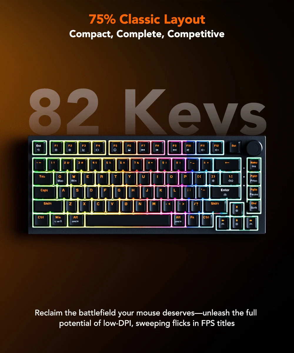 KYSONA KM82 HE Wired Gaming Keyboard Magnetic Switch 75% 82 Key 8000Hz Polling Rate PBT Ultra-Precision 0.005mm RGB For Gamer