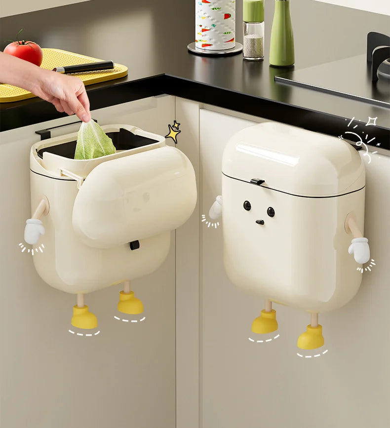 Kitchen trash can with lid, wall-mounted, no drilling, home toilet, no bending, high-appearance, hygienic bucket