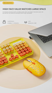 Cute 104Keys Retro Round Keycap 2.G Wireless Gaming Keyboard Mouse Combo Ergonomic Keyboard With Multimedia function keys