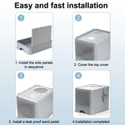 Cat Litter - Box With Scoop, Large Foldable Litter Box With Lid, Front Entry Top Exit Kitty Box, Odor Control