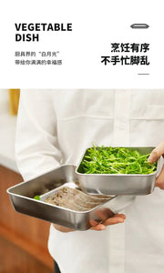 Food Storage Trays Rectangle Preservation Box with Plastic Cover Stainless Steel Multi-Function Rustproof Barbecue Food Storager