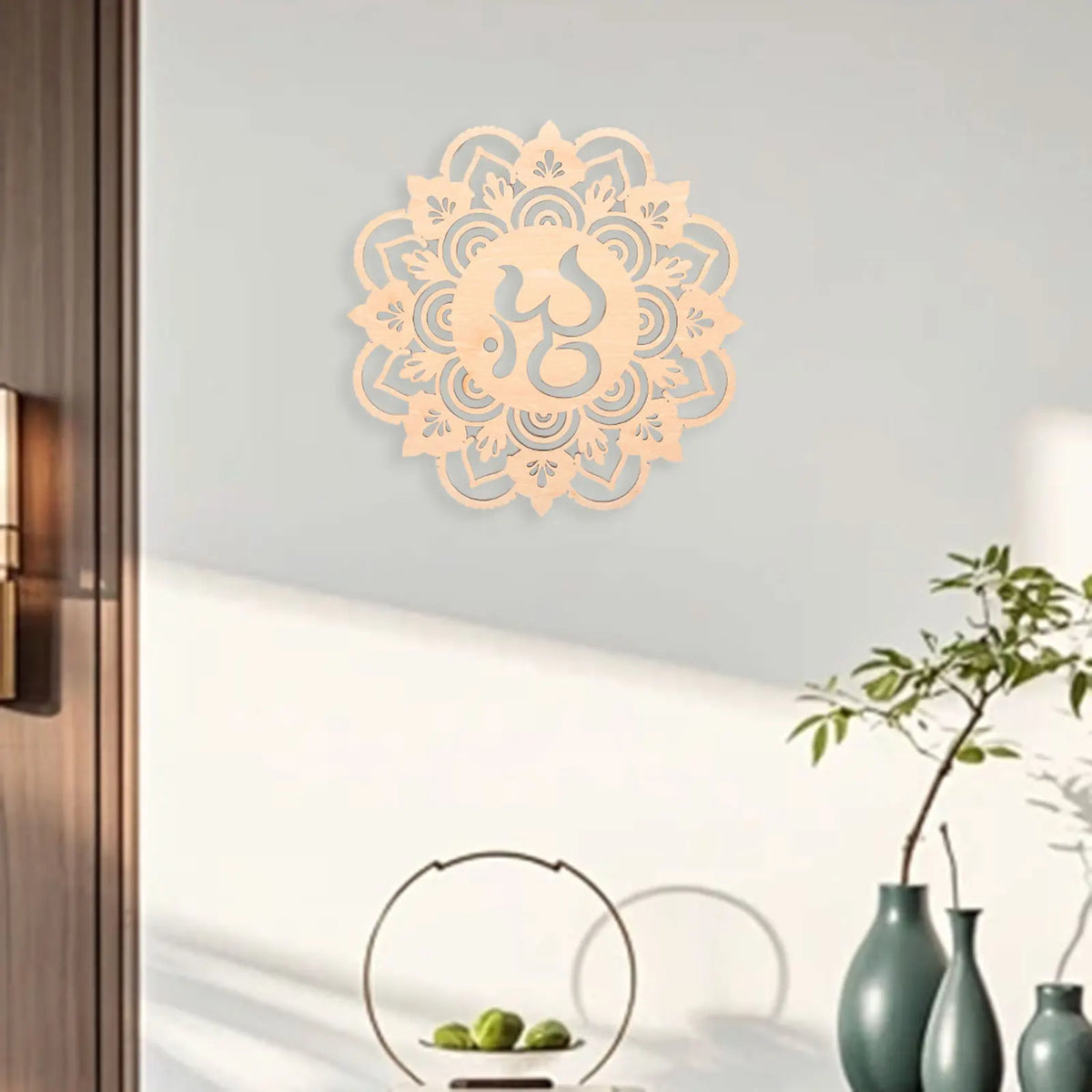 Geometric Indoor Wall Art Boho Abstract Ornament Wooden Round Craft Flower DIY Art Decoration for Home Bathroom Kitchen Entryway