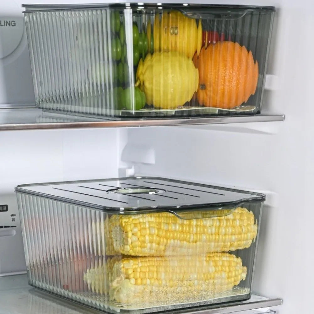 Food-Grade Refrigerator Storage Box Transparent with Lid Food Storage Containers Plastic Stackable Kitchen Organizer Camping
