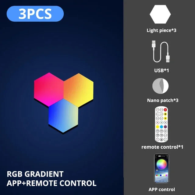 Smart LED RGB Wall Lights APP & Bluetooth Control Hexagonal Quantum Night Lamp Creative Home Decor for Room