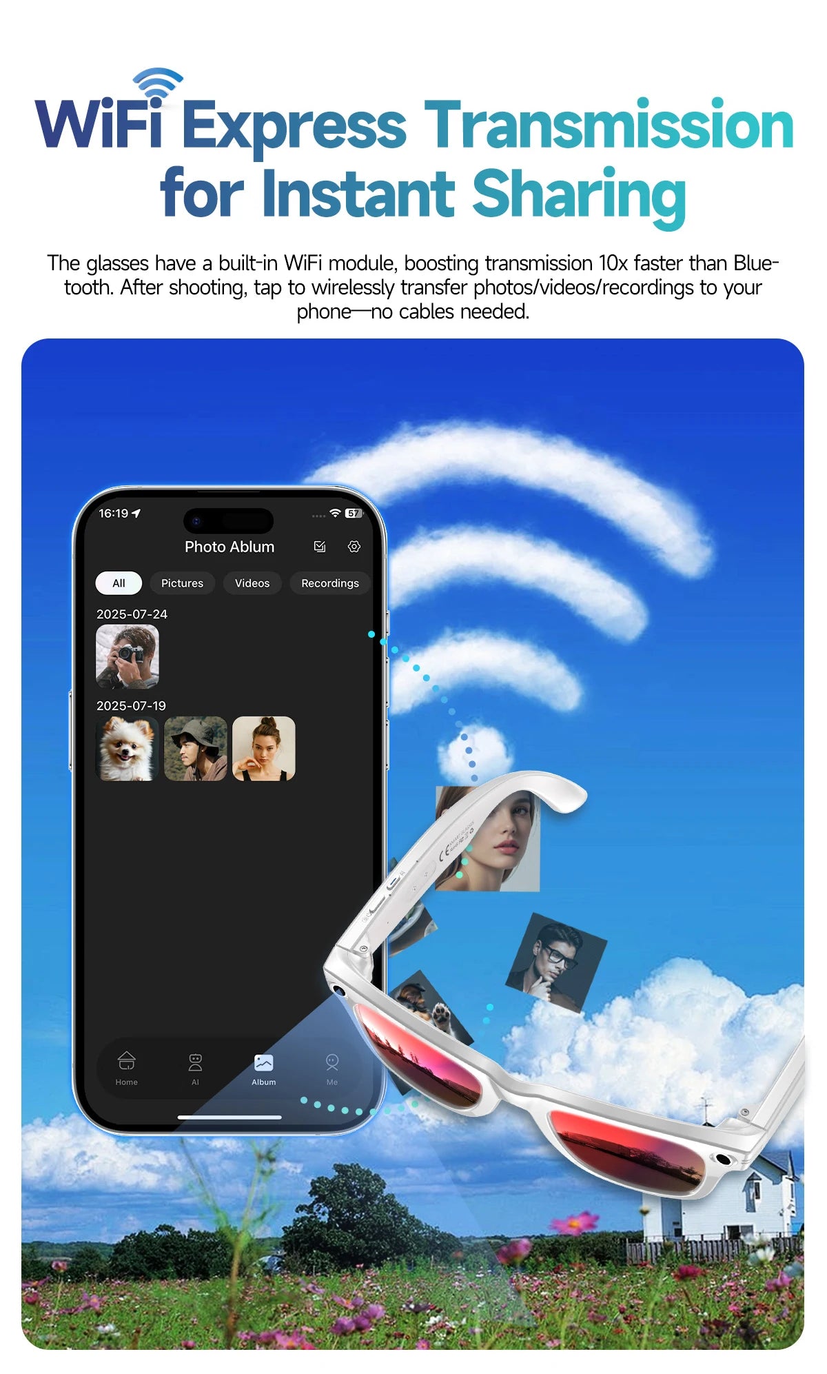 2025 New 800W Pixel HD Camera 32GB Smart Glasses Women Take photo shoot Video AI Translation Recording Waterproof AI Glasses Men