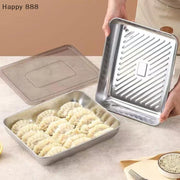 Stainless Steel Kitchen Storage Container With Tray – Refrigerator Organizer For Dumplings, Fruits, Vegetables, Meat, And Cakes