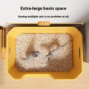 ♥Extra Large Cat Litter Box;Semi-Enclosed & Open Design, Anti-Splash Cat Toilet with High Sides