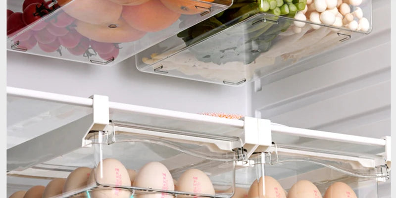 Hanging Fridge Storage Clear Refrigerator Shelves Organizer Eggs Fruits Vegetable Food Container Space Saving Kitchen Drawer Box