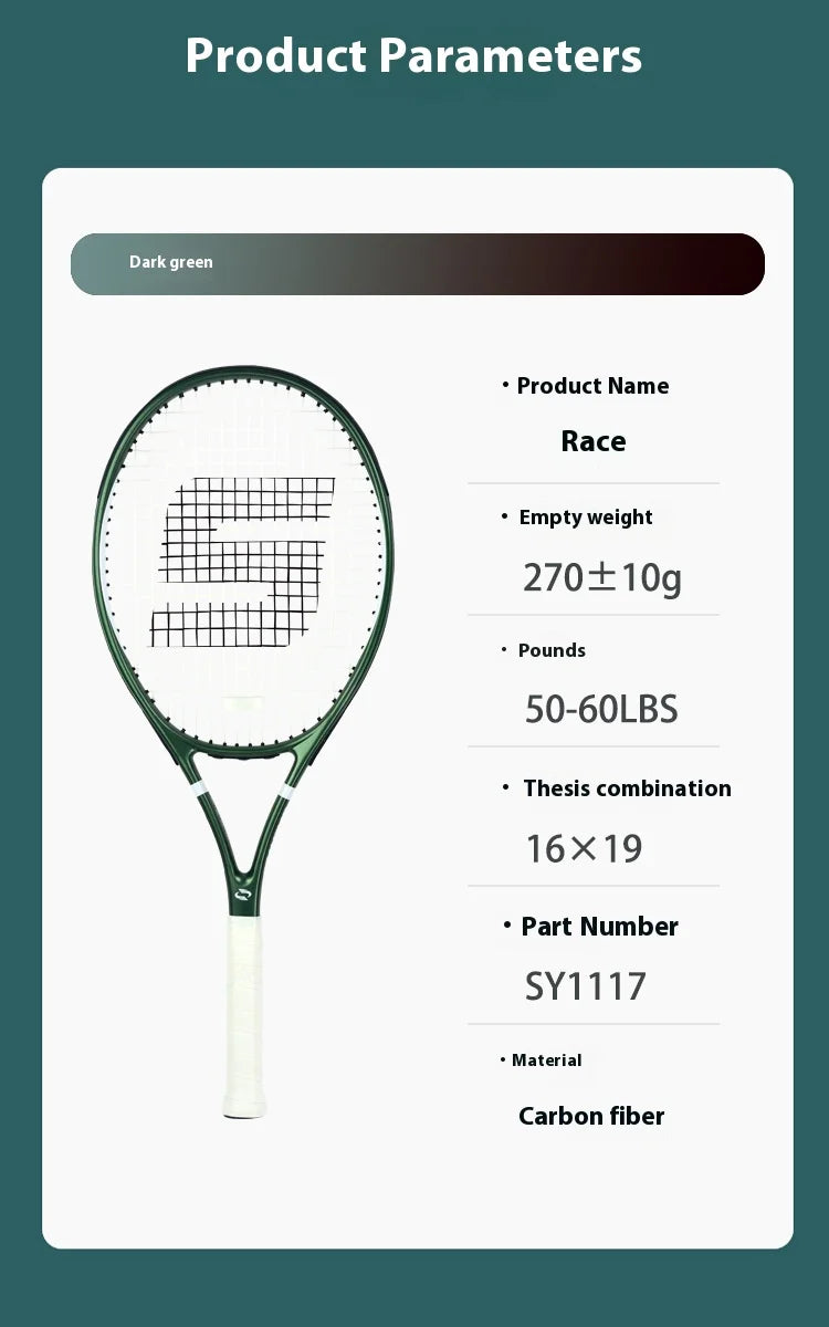 27 Inch Professional Tennis Racket Carbon Fiber All-In-One Design for Competition Training