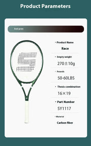 27 Inch Professional Tennis Racket Carbon Fiber All-In-One Design for Competition Training