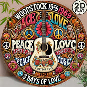 Home Decor，Retro Peace and Love Design with Guitar and Flowers,  Home Decor -  New Year's, Valentine'S Day, Music Decor
