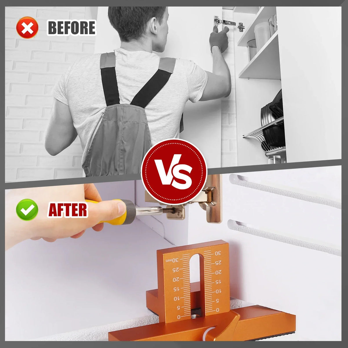 Woodworking Cabinet Door Installation Jig,Door Panel Installation Rebounding Device Drilling Tool 2 in 1 Quick Positioning Tool