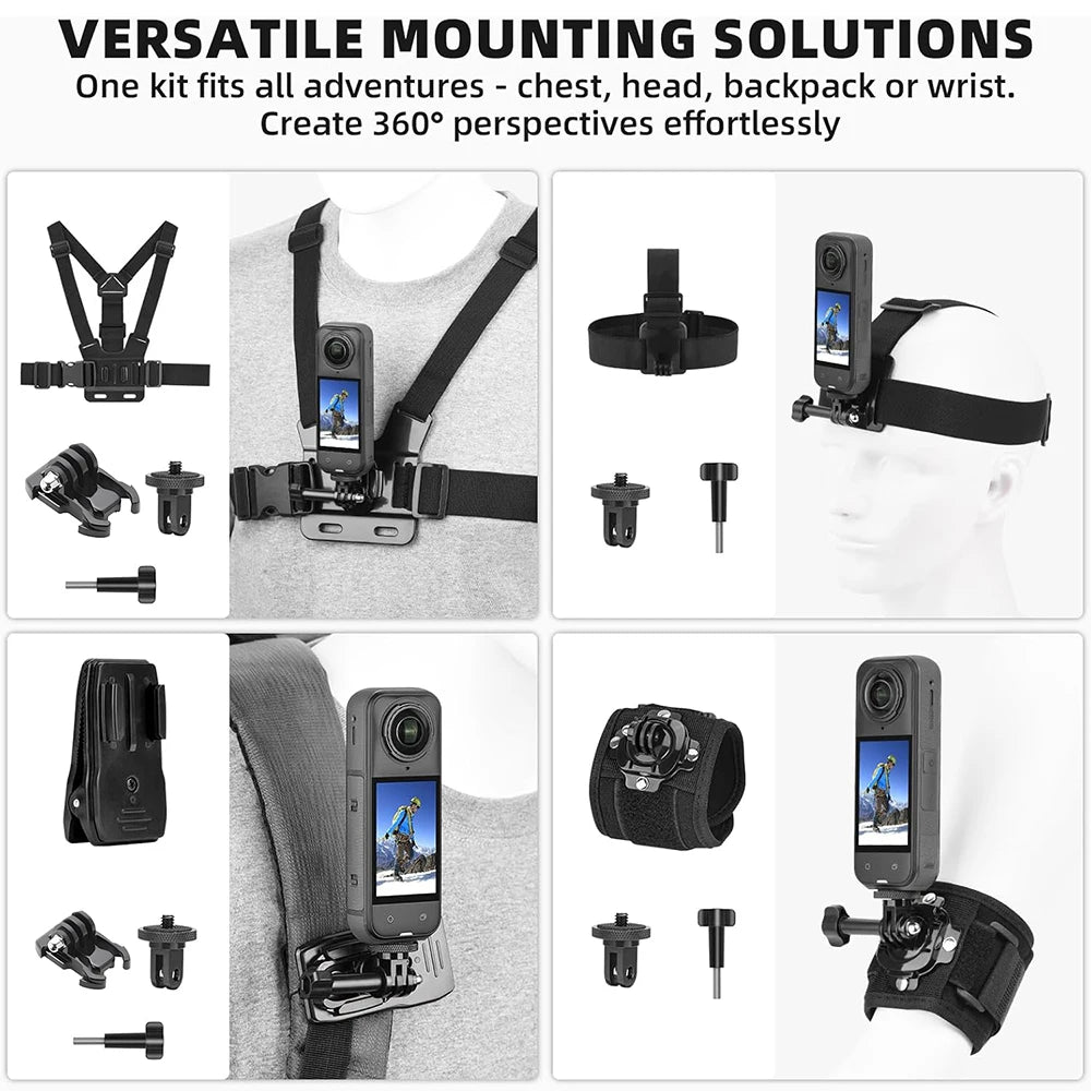 Accessories Kit for Insta 360 X5 X4 x3 Chest Mount Head Strap Backpack Clip Holder Wrist Strap for Insta 360 X5 X4 X3 Accessory