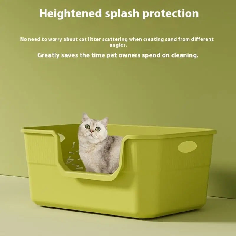 ♥Extra Large Cat Litter Box;Semi-Enclosed & Open Design, Anti-Splash Cat Toilet with High Sides