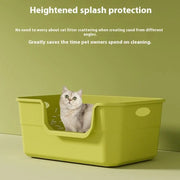 ♥Extra Large Cat Litter Box;Semi-Enclosed & Open Design, Anti-Splash Cat Toilet with High Sides