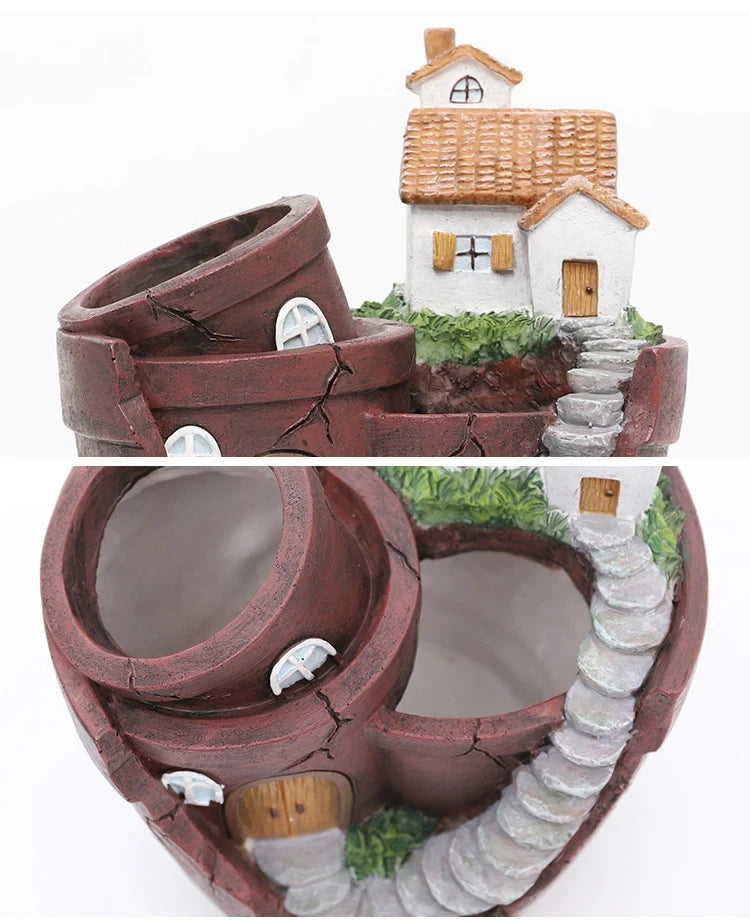 Dropshipping Garden Pot for Succulents Cactus, Creative Farmhouse Planter, Resin Flower Pots Fairy Garden Ornaments Home Decor