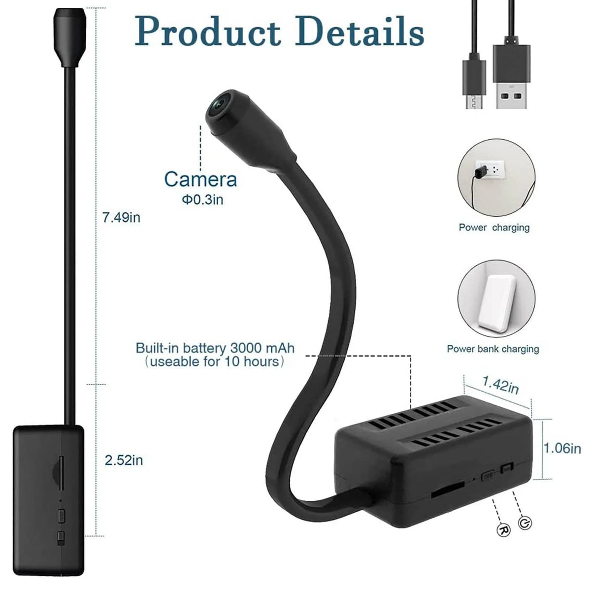 Mini WIFI Camera, HD 1080P X7 Mini WIFI Camera Surveillance Camera with Small Adjustable Snake Lens for Photo Video