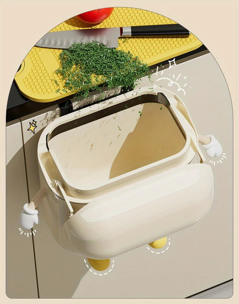 Kitchen trash can with lid, wall-mounted, no drilling, home toilet, no bending, high-appearance, hygienic bucket