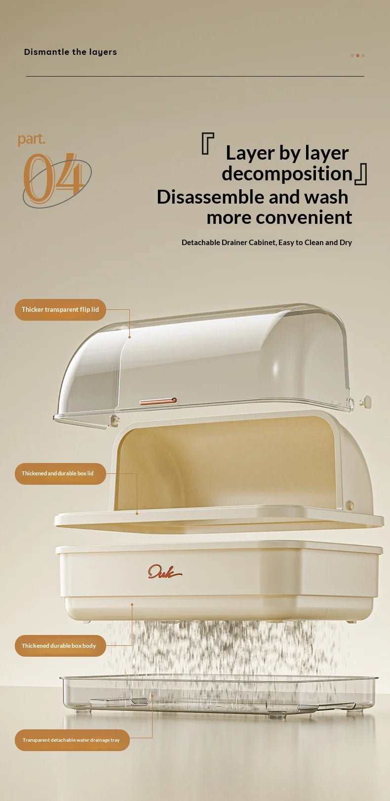 Kitchen Flip-up Drainer Dish Cabinet Household Multi-functional Moisture-proof Storage Organizer for Bowls and Utensils