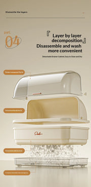 Kitchen Flip-up Drainer Dish Cabinet Household Multi-functional Moisture-proof Storage Organizer for Bowls and Utensils