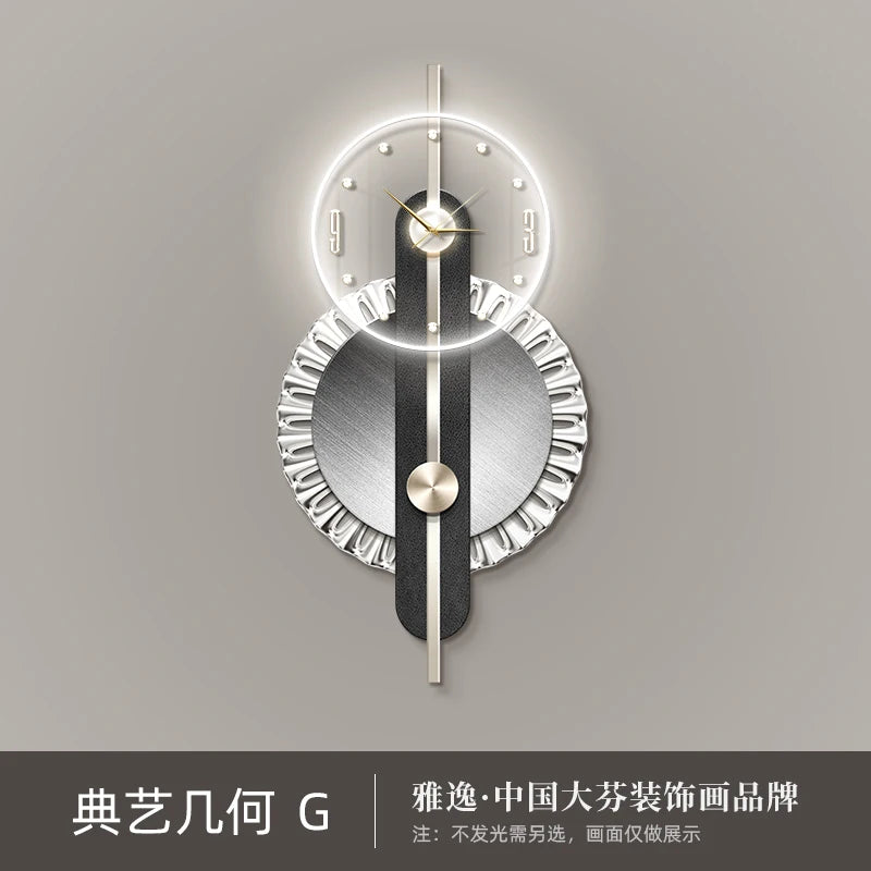 Modern Home Decor Plug in LED Light Wall Clock New Living Room Decoration Abstract Geometric Hanging Painting with Clock