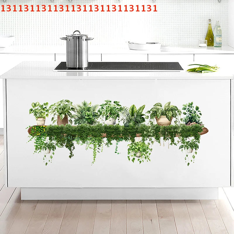 Bedroom Living Room Wall Beautification Green Plant Decor Courtyard Wall Decals Green Dill Leaves Hanging Basket Wall Stickers