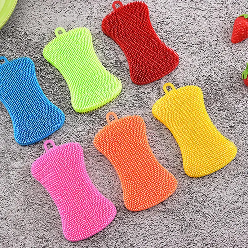 Kitchen Silicone Sponge Dish Washing Scrubber Household Dishes Cleaning Sponge Kitchen Gadgets Brush Accessories