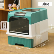 Cat Litter Box with Scoop, Large Foldable Litter Box with Lid, Front Entry Top Exit Kitty Box, Odor Control, Easy To Clean