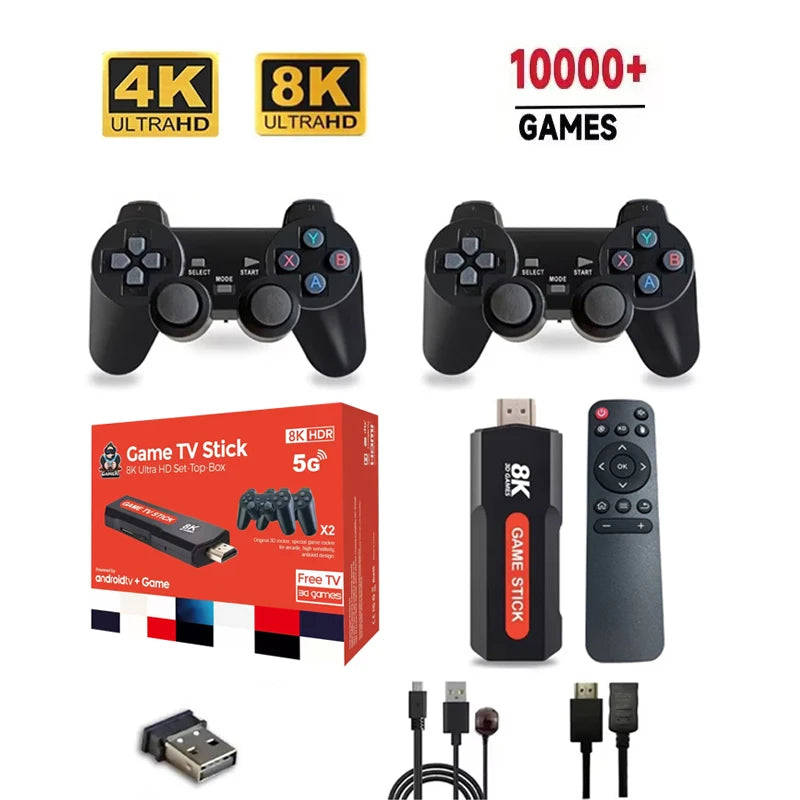 X2 Game Stick HD 4K 8K 3D Console  Dual Controller Wireless10000 Games 64GB Retro Games 4G 5G WiFi Game stick PK Q9 Stick
