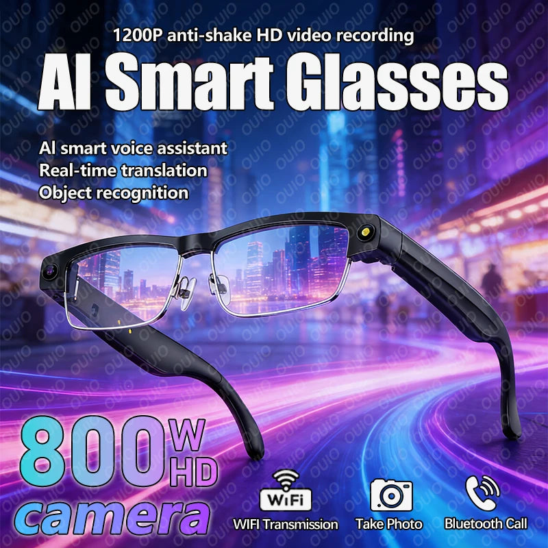New 800W HD Camera Smart Glasses WFl Transmission Bluetooth Call AI Intelligent Voice Assistant Object Recognition Sun Glasses