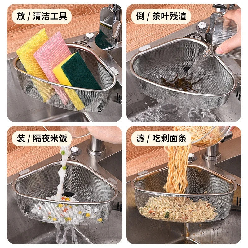 Kitchen Tools Stainless Steel Sink Drain Basket Triangle Food Filter Organizer Shelf Rack Drainier Household Accessories