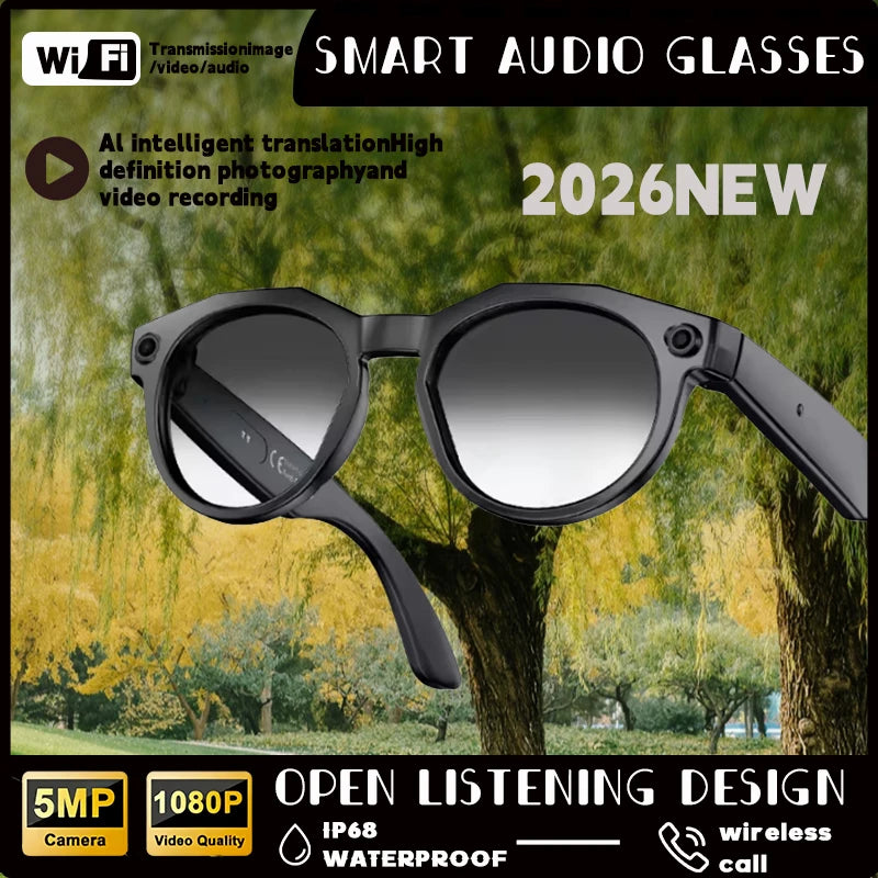 2026New800W Camera AI Glasses Men Color-Changing Smart Translation Glasses Photo Video Recording Waterproof Call SmartSunglasses