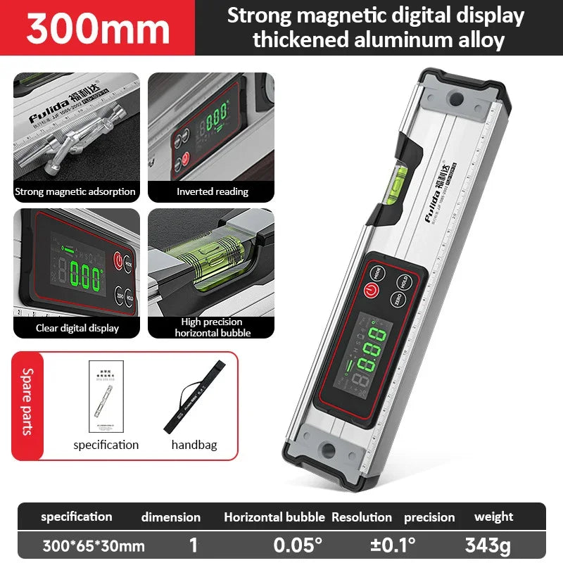 20-50cm Digital Spirit Level and Protractor Magnetic Spirit Level Bubble Level Aluminum Alloy Body Smart Level with Carrying Bag
