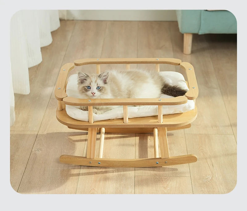 Cat bed, wooden pet hammock, suitable for all seasons, summer, cat swing, simple large rocking bed, cat supplies