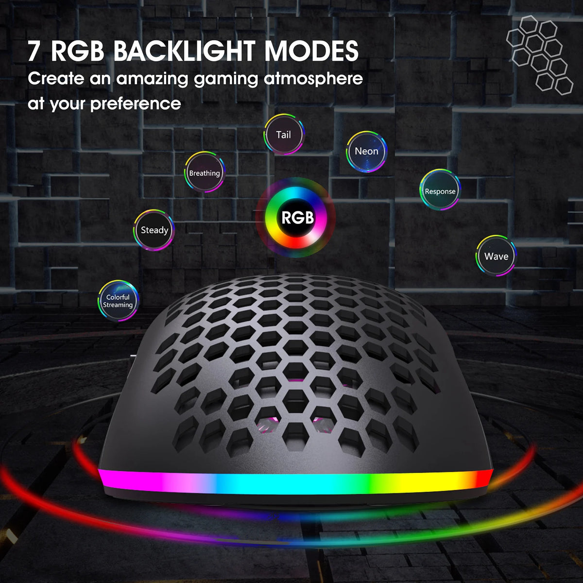 HXSJ T66 RGB 2.4G Wireless Gaming Mouse RGB Lighting Charging Mouse with Adjustable DPI Ergonomic Design for Desktop Laptop