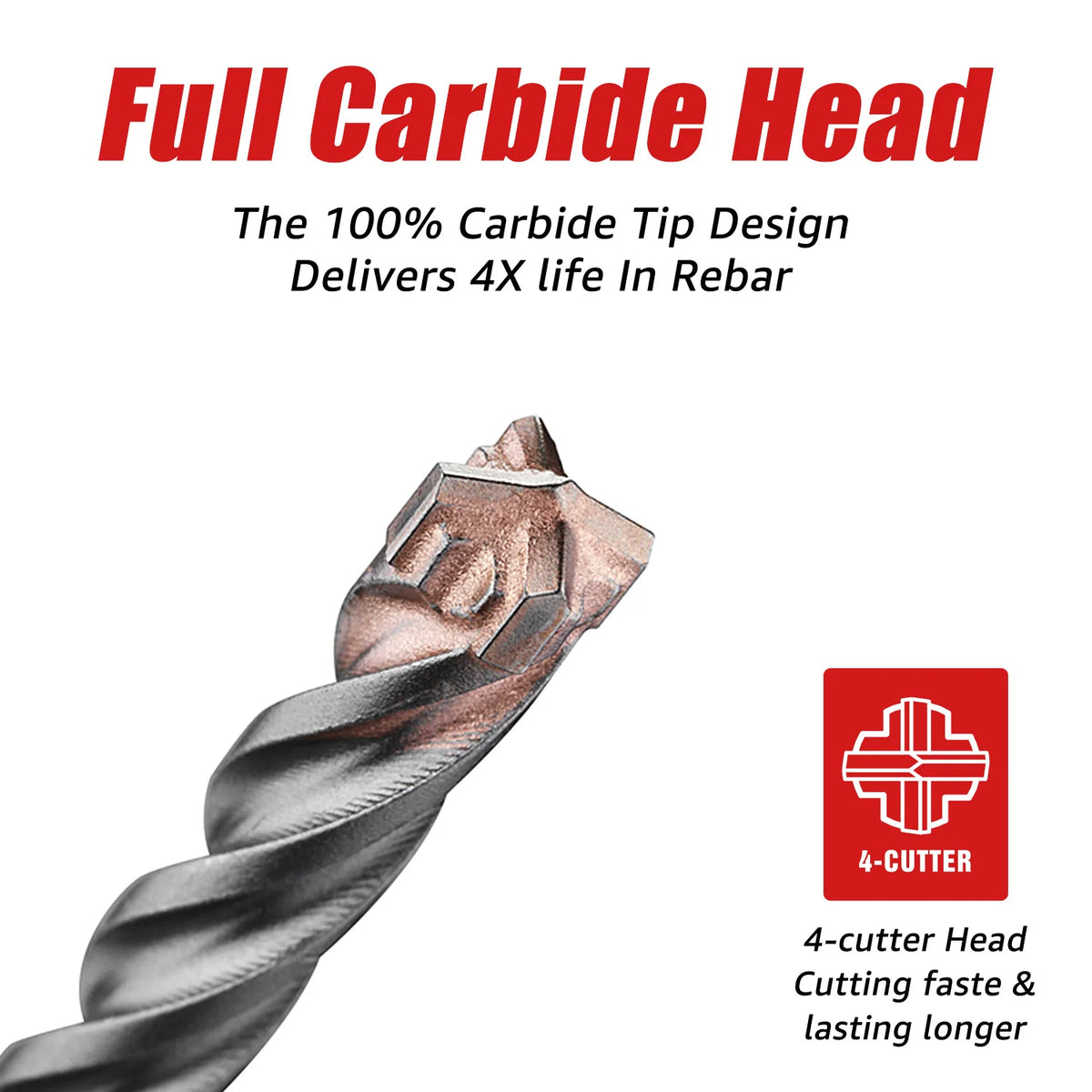 EZARC Masonry Drill Bit 5PC SDS-Plus Hammer Drill Bits 4-Cutter Carbide Tips for Reinforced Concrete, Masonry Marble Brick Tile